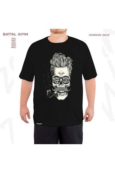ZOKAWEAR Μαύρο μπλουζάκι Oversize Smoking Skull Printed Battal (Bol) Mold