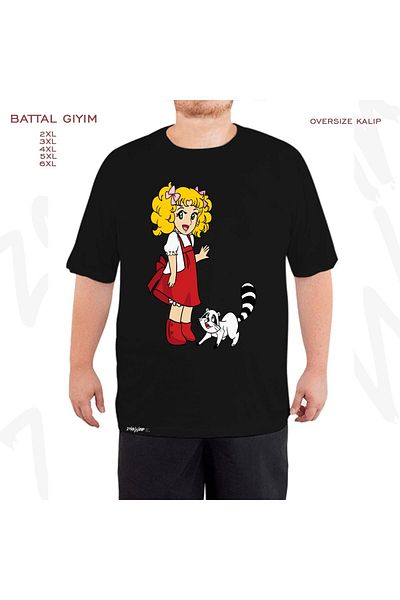 ZOKAWEAR Oversize Candy Candy Cartoon Animated Printed Battal (Bol) Mold Μαύρο T-Shirt