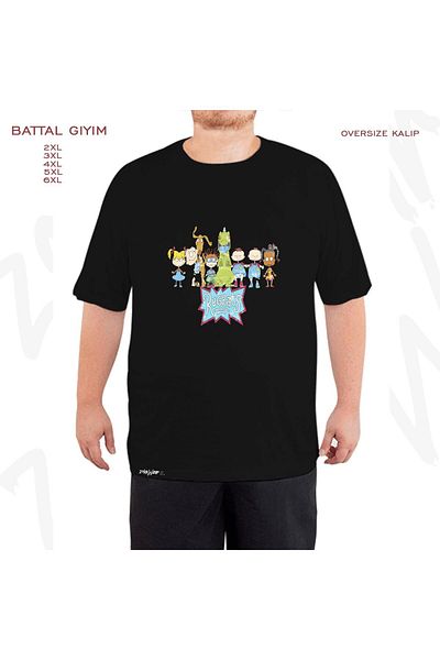 ZOKAWEAR Λογότυπο Rugrats και Reptar εμπριμέ μαύρο μπλουζάκι oversize