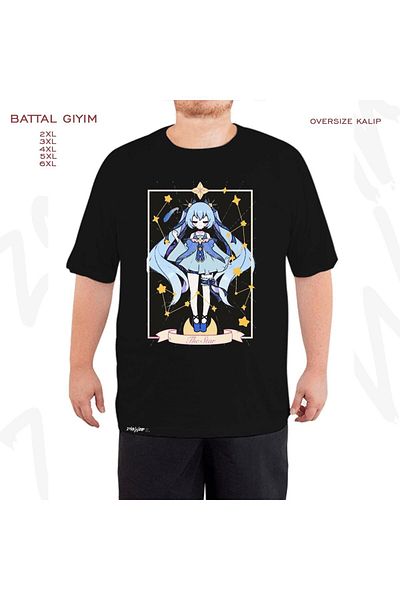 ZOKAWEAR Μαύρο μπλουζάκι μεγάλου μεγέθους Hatsune Miku Fanart με στάμπα μεγάλου μεγέθους