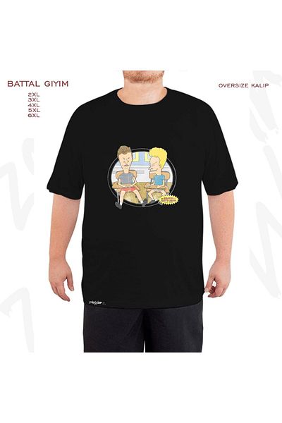 ZOKAWEAR Beavis and Butt Head Printed Oversize Μαύρο T-Shirt - Battal Fit
