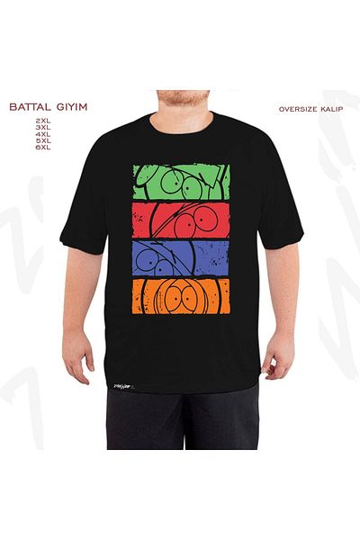 ZOKAWEAR Μαύρο μπλουζάκι Oversize South Park Minimal Faces με στάμπα μεγάλου μεγέθους (πολύ)