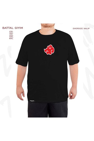 ZOKAWEAR Υπερμεγέθη κόκκινο σύννεφο εμπριμέ Μαύρο μπλουζάκι Battal (Bol) Fit