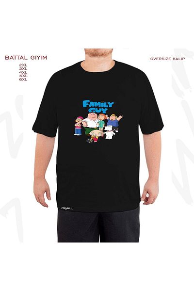 ZOKAWEAR Μαύρο μπλουζάκι Oversize Family Guy v2 με στάμπα μεγάλου μεγέθους