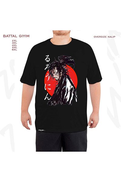 ZOKAWEAR Υπερμεγέθη Μαύρο T-Shirt με στάμπα Miyamoto Musashi