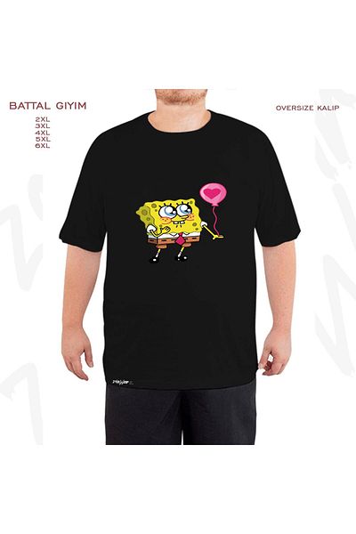 ZOKAWEAR Μαύρο μπλουζάκι με στάμπα Μπομπ Σφουγγαράκης μεγάλου μεγέθους