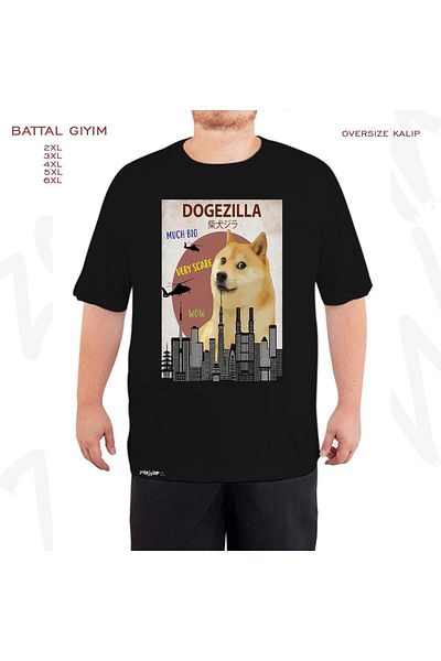ZOKAWEAR Μαύρο μπλουζάκι Oversize Dogezilla Funny Printed Battal (Bol) Mold