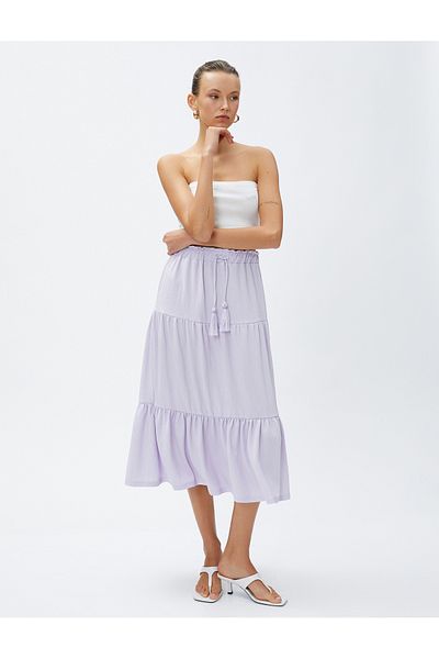 Koton Tiered Midi Skirt with Tie Waist