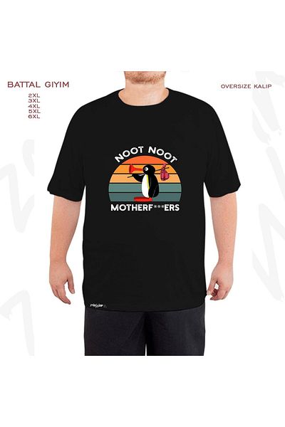 ZOKAWEAR Μαύρο μπλουζάκι με στάμπα Pingu Oversize - Battal Fit