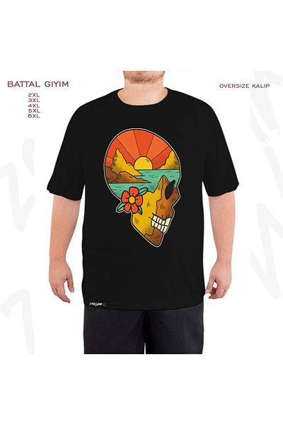 ZOKAWEAR Sunrise and Islands Printed - Μαύρο T-Shirt Battal Fit