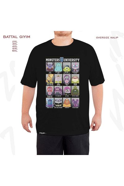 ZOKAWEAR Oversize Monsters University Yearbook Printed Battal (Bol) Mold Μαύρο T-Shirt
