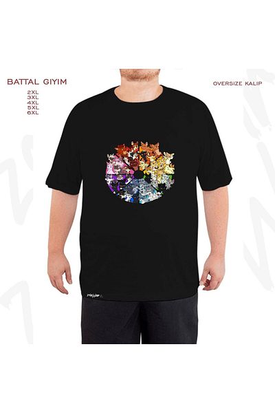 ZOKAWEAR Υπερμεγέθη γάτες πολεμιστή έγχρωμο μπλουζάκι με στάμπα μεγάλου μεγέθους (Bol) Μαύρο μπλουζάκι