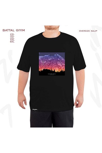 ZOKAWEAR Υπερμεγέθης χάρτης του Εδιμβούργου με τυπωμένο μαύρο μπλουζάκι Battal (Bol) Fit