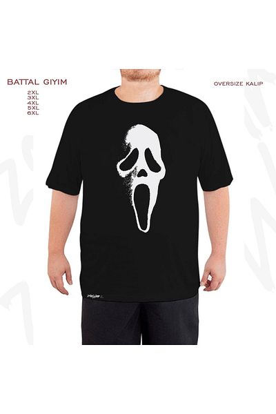 ZOKAWEAR Oversize SCREAM MASK Printed Battal (Bol) Mold Μαύρο T-Shirt