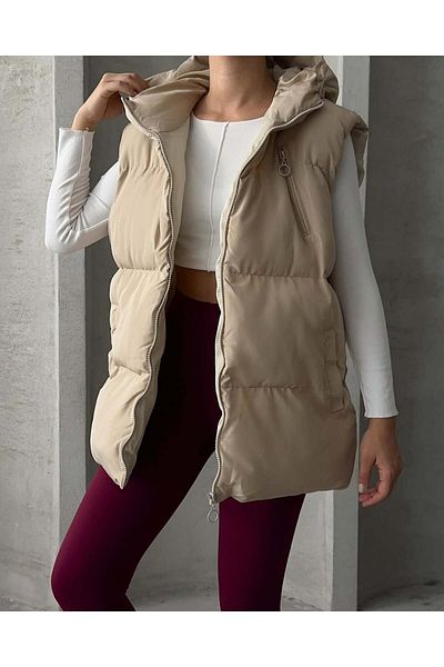 MEYASU Women's 3-Pocket Hooded Sleeveless Puffer Vest