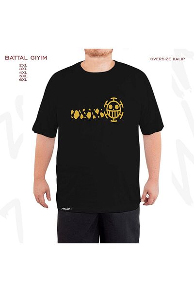 ZOKAWEAR Μαύρο μπλουζάκι Oversize Trafalgar Law με στάμπα μεγάλου μεγέθους