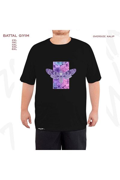 ZOKAWEAR Oversize Death Moth Printed Battal (Bol) Mold Μαύρο T-Shirt