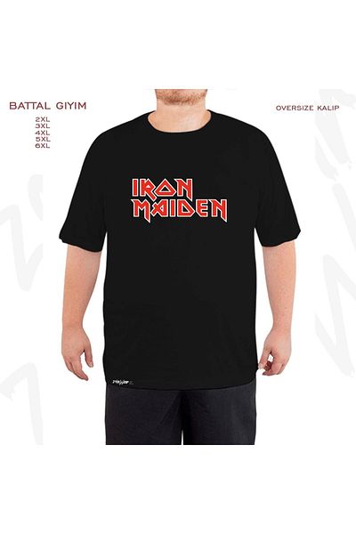 ZOKAWEAR Μαύρο μπλουζάκι με τυπωμένο λογότυπο Iron Maiden Oversize Battal (Bol) Mold