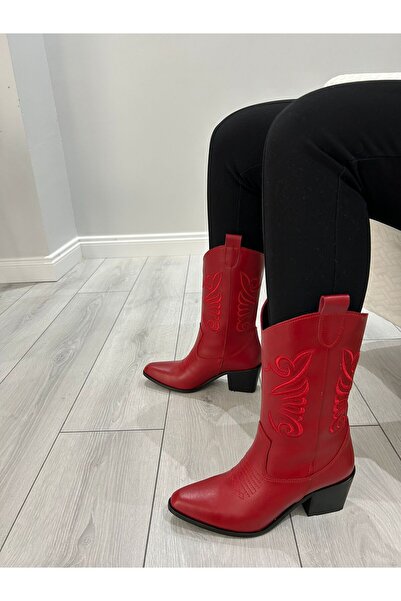 POTEEN Ptn Karlas Kelebek Western Kadın Kovboy Bot -kırmızı