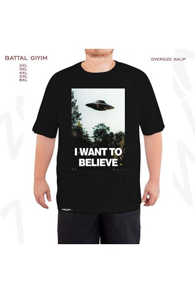 ZOKAWEAR Υπερμεγέθη Μαύρο μπλουζάκι με στάμπα I Want To Believe