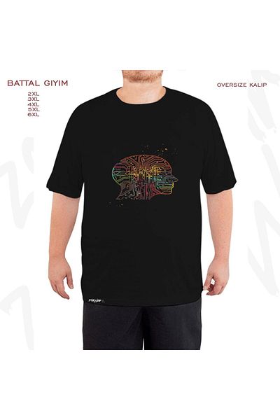 ZOKAWEAR Μαύρο μπλουζάκι υπερμεγέθους τεχνητής νοημοσύνης με έγχρωμη εκτύπωση Battal (Bol) Mold