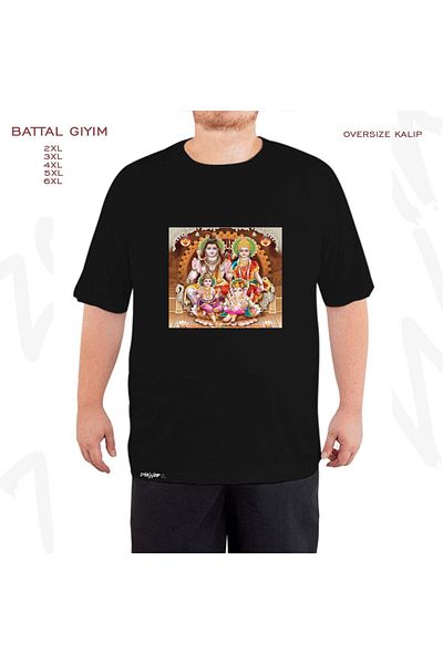 ZOKAWEAR Μπλουζάκι Lord Shiva Parvati Ganesh Krishna με εμπριμέ μαύρο oversize