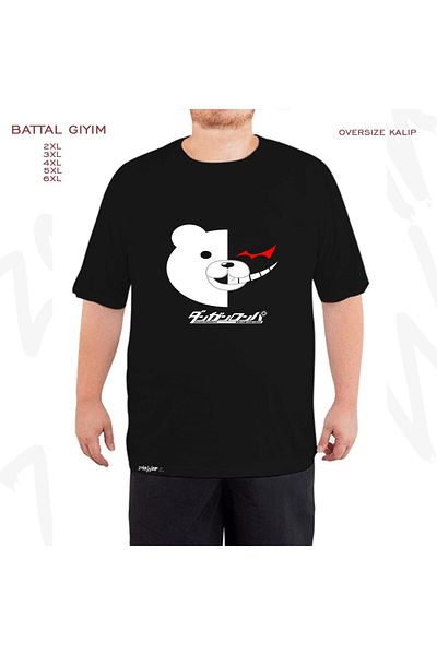 ZOKAWEAR Υπερμεγέθη Μαύρο T-Shirt Dangan Ronpa Monokuma με στάμπα μεγάλου μεγέθους