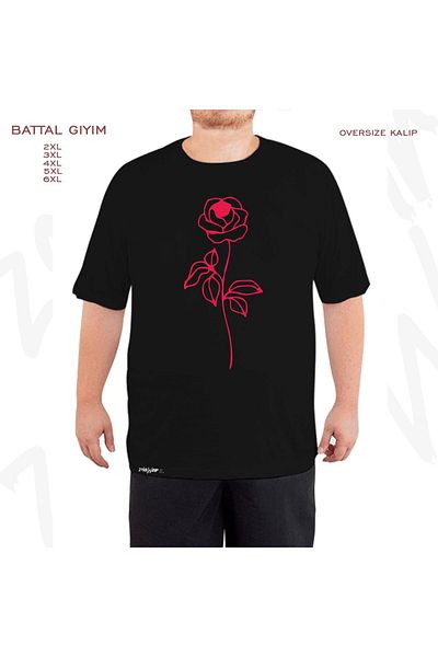 ZOKAWEAR Μαύρο μπλουζάκι Oversize Rose Rose Printed Battal (Bol) Mold