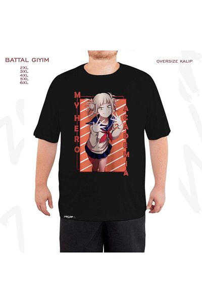 ZOKAWEAR Oversize My Hero Academia Himiko Printed Battal (Bol) Mold Μαύρο T-Shirt