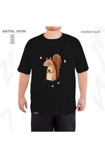 ZOKAWEAR Υπερμεγέθη Μαύρο T-Shirt με στάμπα Sarah The Squirrel
