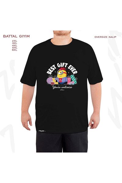 ZOKAWEAR Oversize Minions Christmas Stuart Καλύτερο εμπριμέ μαύρο μπλουζάκι Battal (Bol) Mold