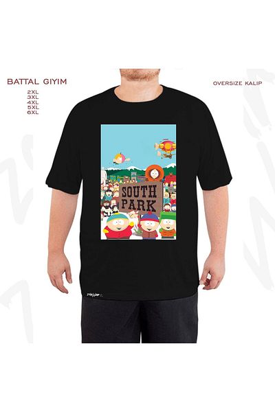 ZOKAWEAR Oversize South Par2 Printed Battal (Bol) Μαύρο T-Shirt