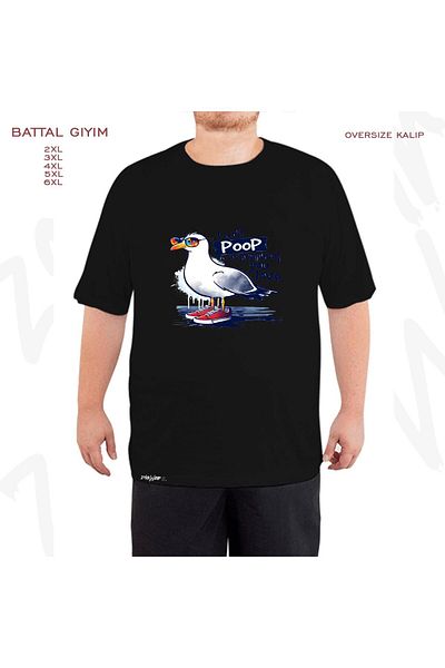 ZOKAWEAR Μαύρο μπλουζάκι Oversize Seagull Poop Printed Battal (Bol) Mold