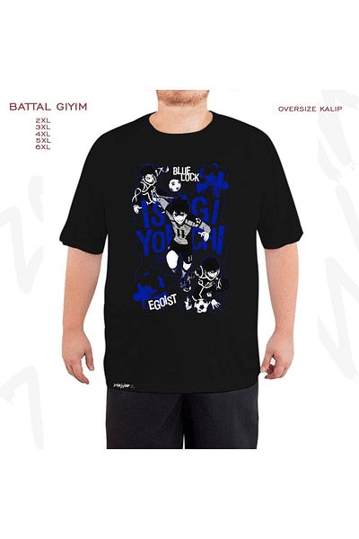 ZOKAWEAR Oversize Isagi Yoichi Blue Lock Printed Oversize (Bol) Fit Black T-Shirt