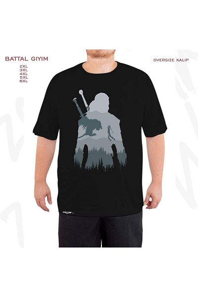 ZOKAWEAR Oversize The Witcher Printed Battal (Bol) Mold Μαύρο T-Shirt