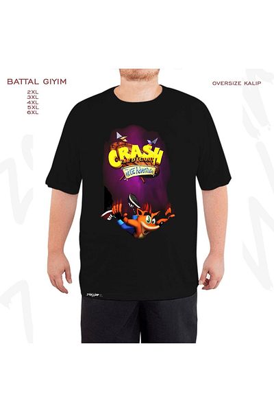 ZOKAWEAR Μαύρο μπλουζάκι Oversize Crash Bandicoot v2 με στάμπα μεγάλου μεγέθους (Bol)