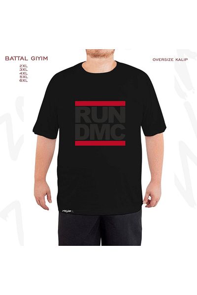 ZOKAWEAR Oversize Run Dmc Music Band Printed Battal (Bol) Mold Μαύρο T-Shirt