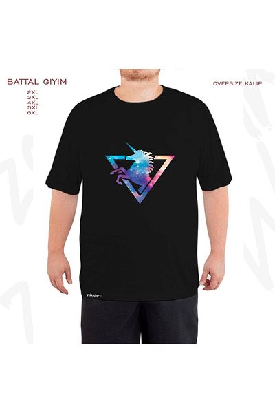 ZOKAWEAR Μαύρο μπλουζάκι Oversize Galaxy Unicorn με στάμπα μεγάλου μεγέθους