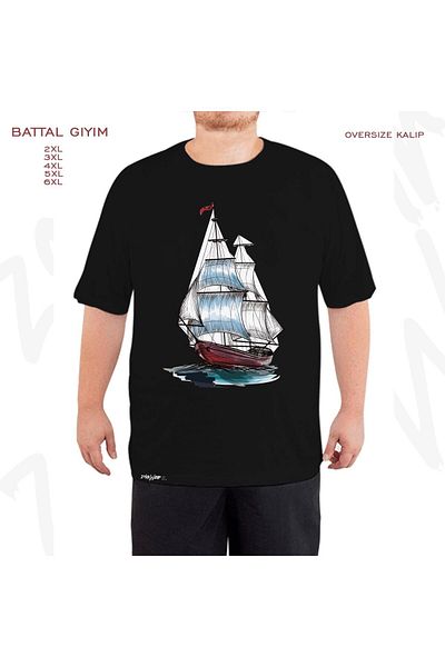 ZOKAWEAR Μαύρο μπλουζάκι Oversize Boat Series 7 Sailing Sea Printed Battal (Bol) Mold