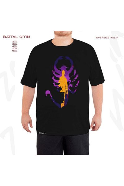 ZOKAWEAR Oversize The Driving Scorpion Printed Battal (Bol) Mold Μαύρο T-Shirt