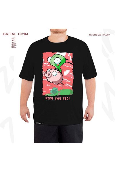 ZOKAWEAR Oversize Invader Zim Gir Robot Printed Oversize (Bol) Μαύρο T-Shirt