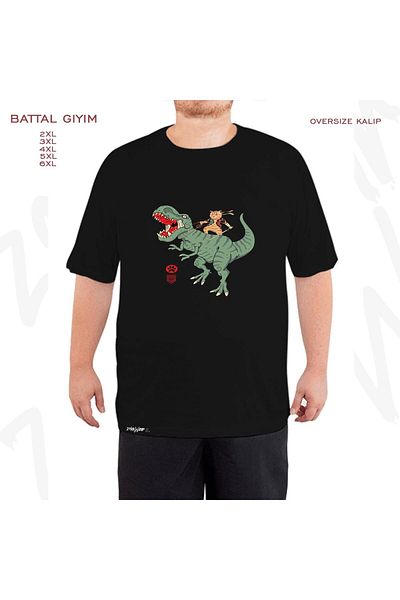 ZOKAWEAR Μαύρο μπλουζάκι Oversize T rex Catana με στάμπα μεγάλου μεγέθους (πολύ)