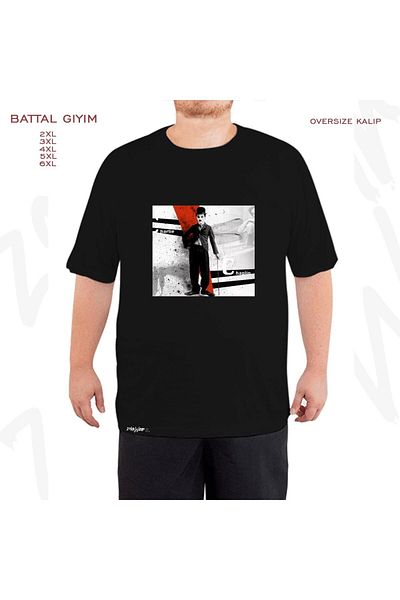 ZOKAWEAR Υπερμεγέθη Μαύρο T-Shirt με στάμπα Charlie Chaplin