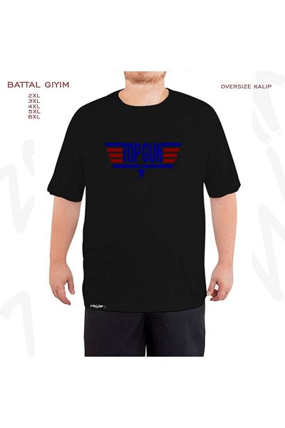 ZOKAWEAR Oversize Top Gun Printed Battal (Bol) Mold Μαύρο T-Shirt