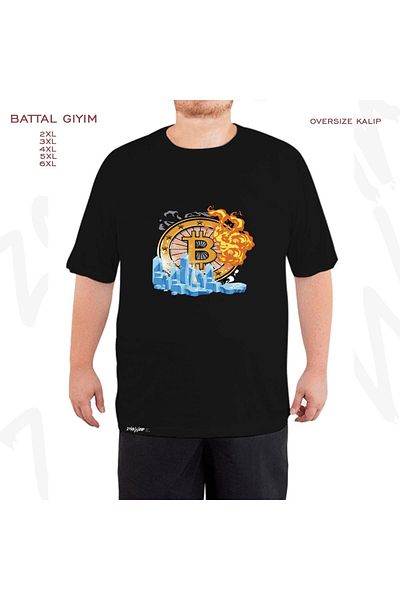 ZOKAWEAR Υπερμεγέθη Bitcoin Crypto Coin Χρηματιστήριο Οικονομικό τυπωμένο μαύρο μπλουζάκι μεγάλου μεγέθους