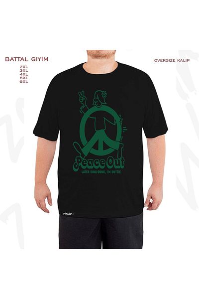 ZOKAWEAR Oversize Peace Out Printed Battal (Bol) Mold Μαύρο T-Shirt