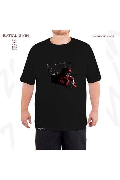 ZOKAWEAR Oversize Daredevil 3 Printed Battal (Bol) Mold Μαύρο T-Shirt