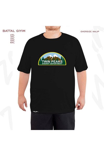 ZOKAWEAR Twin Peaks Sheriff Department - Battal Fit Black Mountain Print T-Shirt