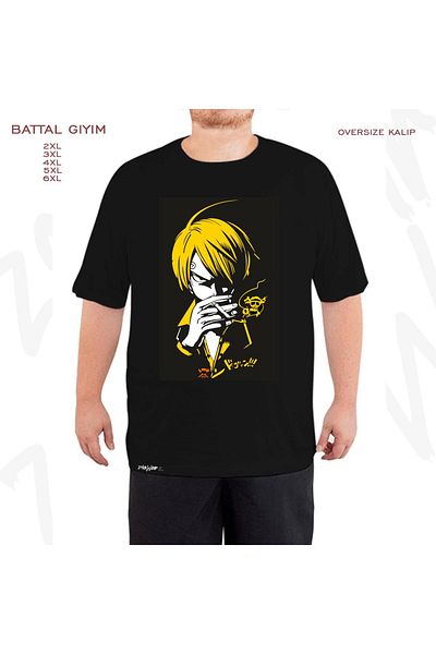 ZOKAWEAR Υπερμεγέθη Smokey Sanji Printed Battal (Bol) Μαύρο T-Shirt