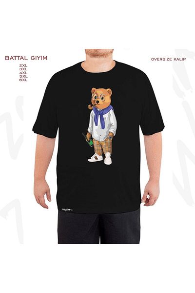 ZOKAWEAR Elite Baron Cool Teddy Bear Tricou negru cu imprimeu supradimensionat - Bear Printed King Mold